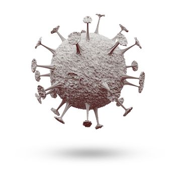 Coronavirus cells in human body. Respiratory virus in microscopic view. illustration of 3D render. Isolate on white background. Concept of health care.