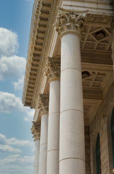 Granite stone columns on the front of an old county courthouse