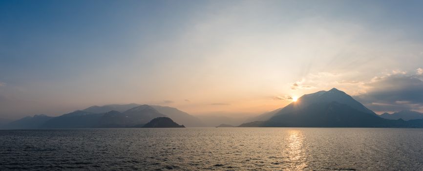 Sunset on Lake Como as seen from Varenna, Lombardy, Italy