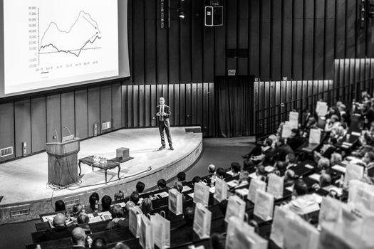 Speaker Giving a Talk at Business Meeting. Audience in the conference hall. Business and Entrepreneurship concept.