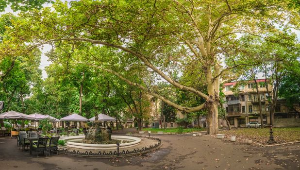 Odessa, Ukraine - 09.12.2018. Panoramic view in the Odessa City square Palais-Royal in a sunny summer morning