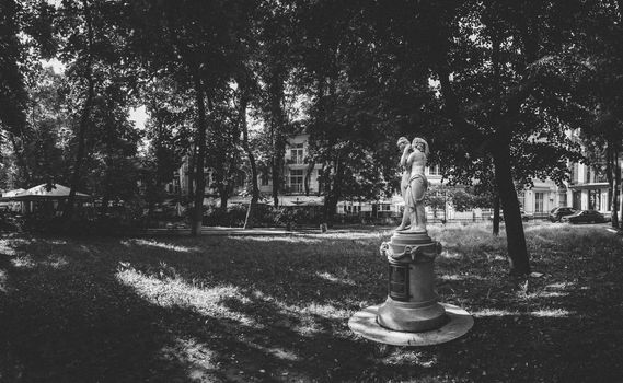 Odessa, Ukraine - 09.12.2018. Panoramic view in the Odessa City square Palais-Royal in a sunny summer morning