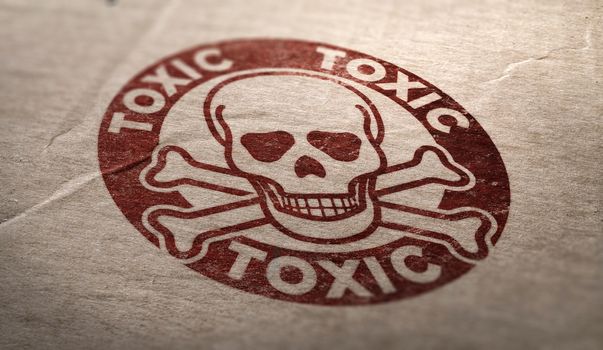 Toxic substances symbol over cardboard background. Composite image between a carboard photography and an illustration.