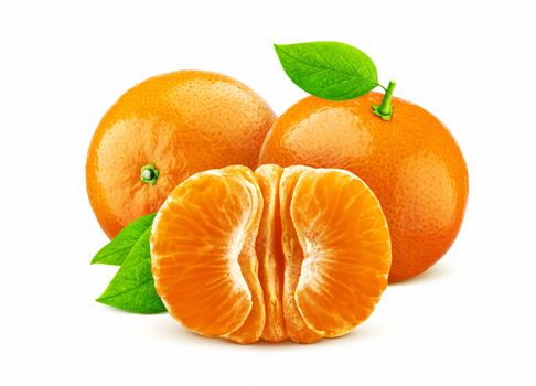 Mandarine or tangerine isolated on white background with clipping path