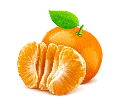 One mandarine or tangerine isolated on white background with clipping path