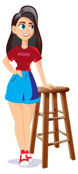 girl is standing near to table