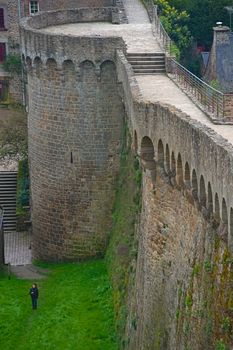 View on huge stone walls at Dinan fortress, France