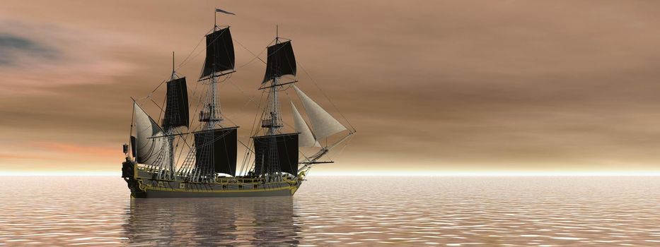 very beautiful old boat traveling on the sea and sky - 3d rendering