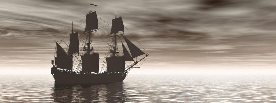 very beautiful old boat traveling on the sea and sky - 3d rendering