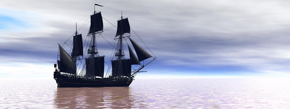 very beautiful old boat traveling on the sea and sky - 3d rendering