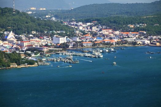 Aerial view of the resort coast of Vietnam, Phu Quoc