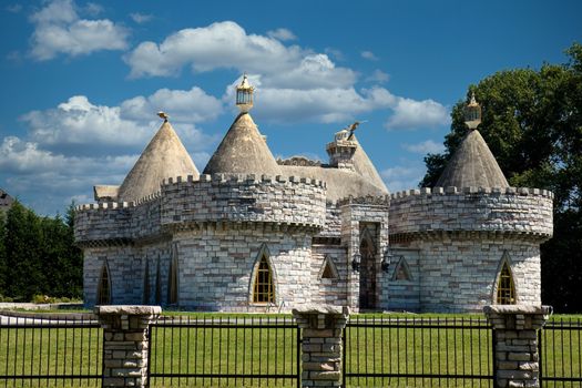 A mansion built like an old castle with turrets