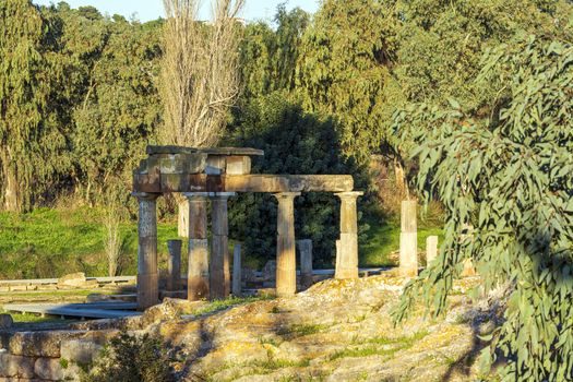 Temple of Artemis in archaeological site of Brauron, Attica, Greece. Afternoon time.