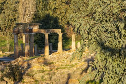 Temple of Artemis in archaeological site of Brauron, Attica, Greece. Afternoon time.