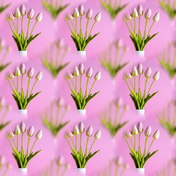 Seamless abstract spring natural background with blooming tulips.