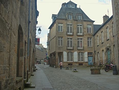DINAN, FRANCE - April 7th 2019 - Street in an old traditional french town