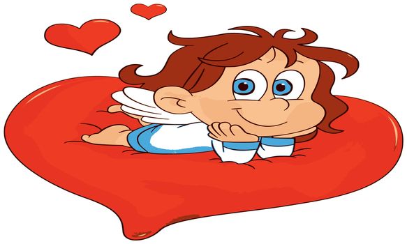 angel in sitting on lovely heart in red