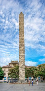 Istambul, Turkey – 07.13.2019. Constantine Obelisk in the Hippodrome of Istanbul, Turkey, on a cloudy summer day.