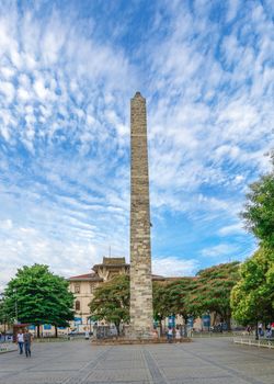 Istambul, Turkey – 07.13.2019. Constantine Obelisk in the Hippodrome of Istanbul, Turkey, on a cloudy summer day.