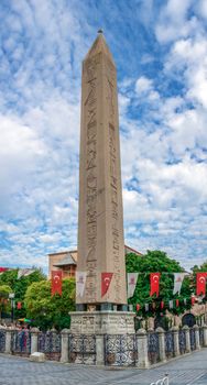 Istambul, Turkey – 07.13.2019. Obelisk of Theodosius in Istanbul, Turkey, on a cloudy summer day.