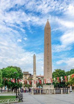 Istambul, Turkey – 07.13.2019. Obelisk of Theodosius in Istanbul, Turkey, on a cloudy summer day.