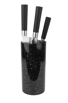 Kitchen knives in a black stand isolated on a white background