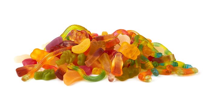 colorful neon gummy candies isolaten on white background