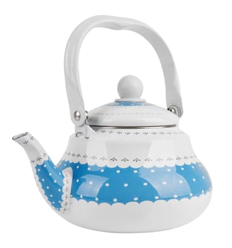 Blue metal kettle isolated on white background