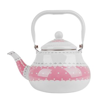 Pink metal kettle isolated on white background