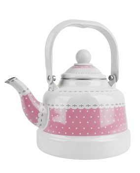 Pink metal kettle isolated on white background