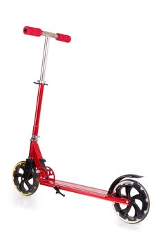 Red metal scooter isolated on white background