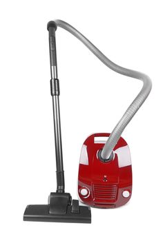 Red vacuum cleaner isolated on white background