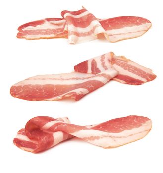 Fresh sliced bacon on white background