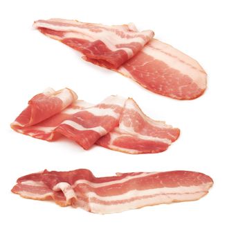 Fresh sliced bacon on white background