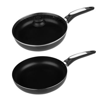 black frying pan isolated on white background