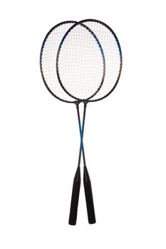 Badminton rackets and shuttlecock isolated on white background