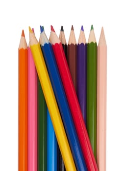 bunch of colored pencils isolated on white background