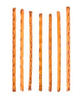 salty cracker pretzel sticks isolated on white background