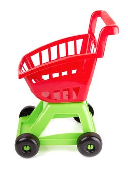 Toy shopping cart isolated on white background