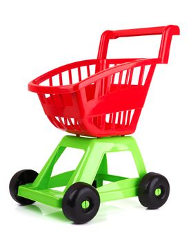 Toy shopping cart isolated on white background