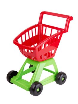 Toy shopping cart isolated on white background