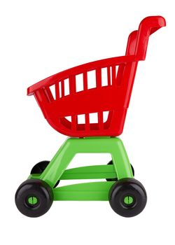 Toy shopping cart isolated on white background