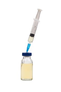 medical ampoule and syringe isolated on white background