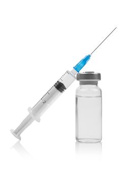 medical ampoule and syringe isolated on white background