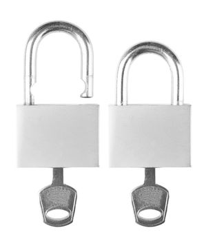 Padlock with key isolated on a white background