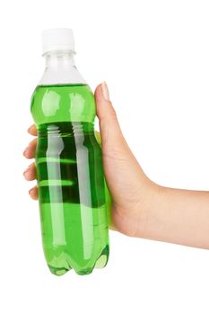 Woman hand with bottle of water isolated on white background 