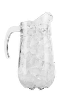 glass carafe full of ice isolated on a white background