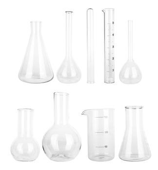 empty laboratory glassware isolated on white background