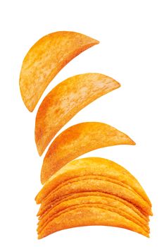 Stack of potato chips isolated on a white background 