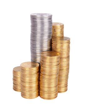 stack of coins isolated on white background 